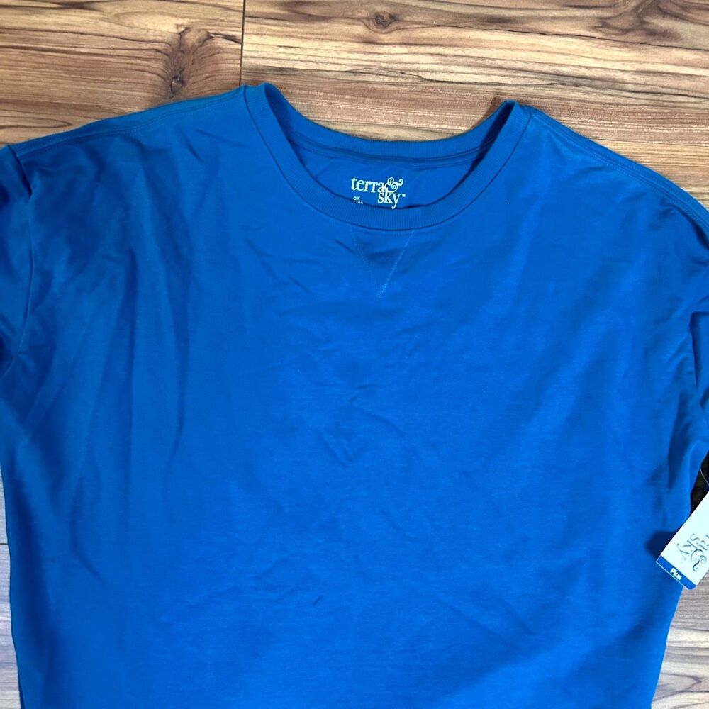 Terra & Sky Sweatshirt Womens 0X 14W Plus Blue Terry Fleece Stretch High-Low NWT - Picture 4 of 10
